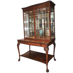 Antique Walnut Mirrored Vitrine Display Cabinet