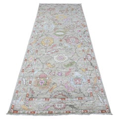 3'9 "x9'7" Sage Green Afghan Angora Oushak Runner Wide Gallery Tapis d'Orient