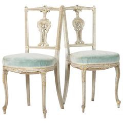 19th Century French Painted Hand-Carved Transitional Louis XVI Opera Chairs