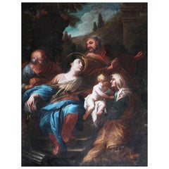 École italienne ; Sainte Famille avec sainte Anne, XVIIe-XVIIIe siècle, huile sur toile