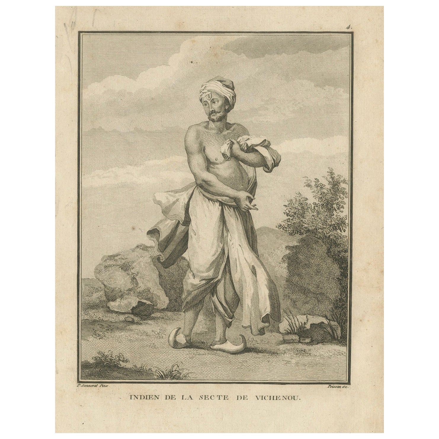 Indian Devotee of Vishnu – Engraving from Sonnerat's 1806 Voyage to India