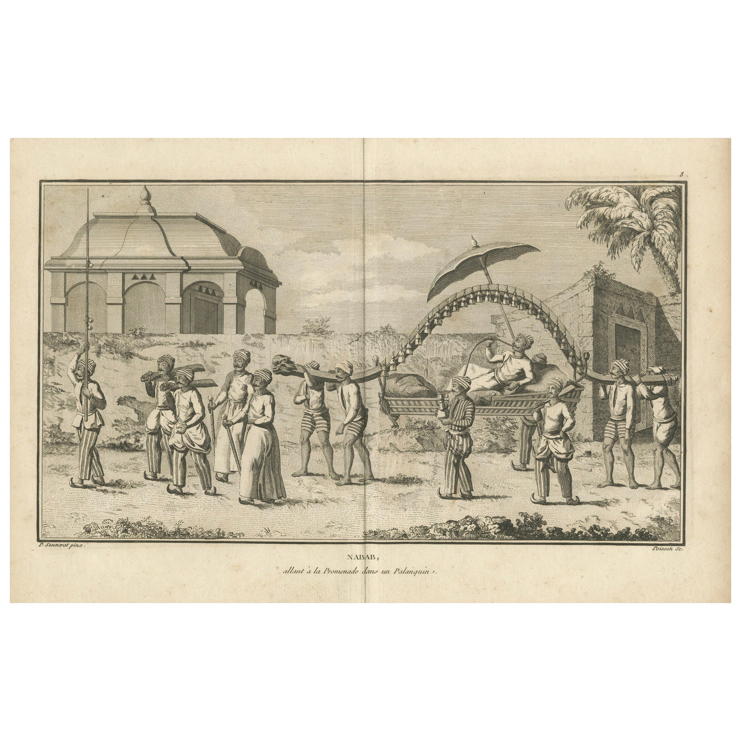 Nawab in Palanquin Procession – Sonnerat Indian Engraving, Paris 1806