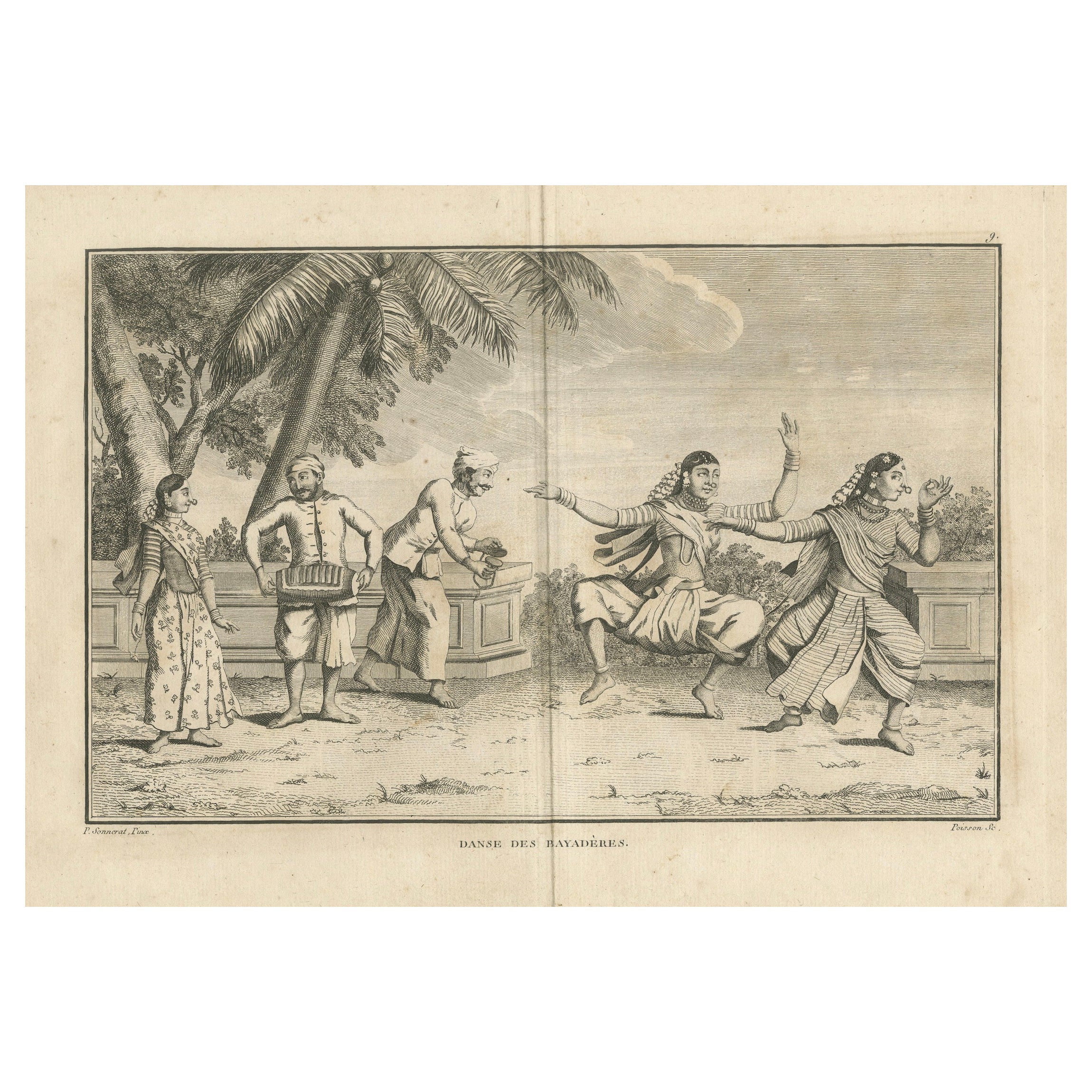 Danza de las Bayadères - Grabado de Sonnerat que representa a bailarinas de un templo indio 1806