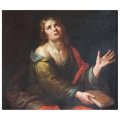 Michelangelo Merisi Caravaggio manière ; Saint Jean l'Evangéliste huile sur toile