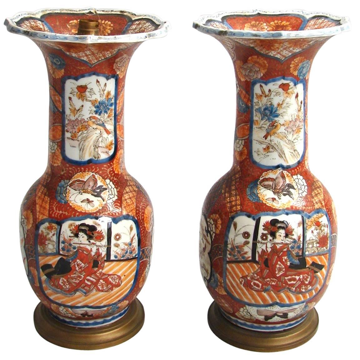 Pair of Japanese Vases Decorated with Kabuki Figures and Samurai