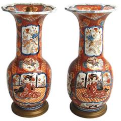 Pair of Japanese Vases Decorated with Kabuki Figures and Samurai Warriors