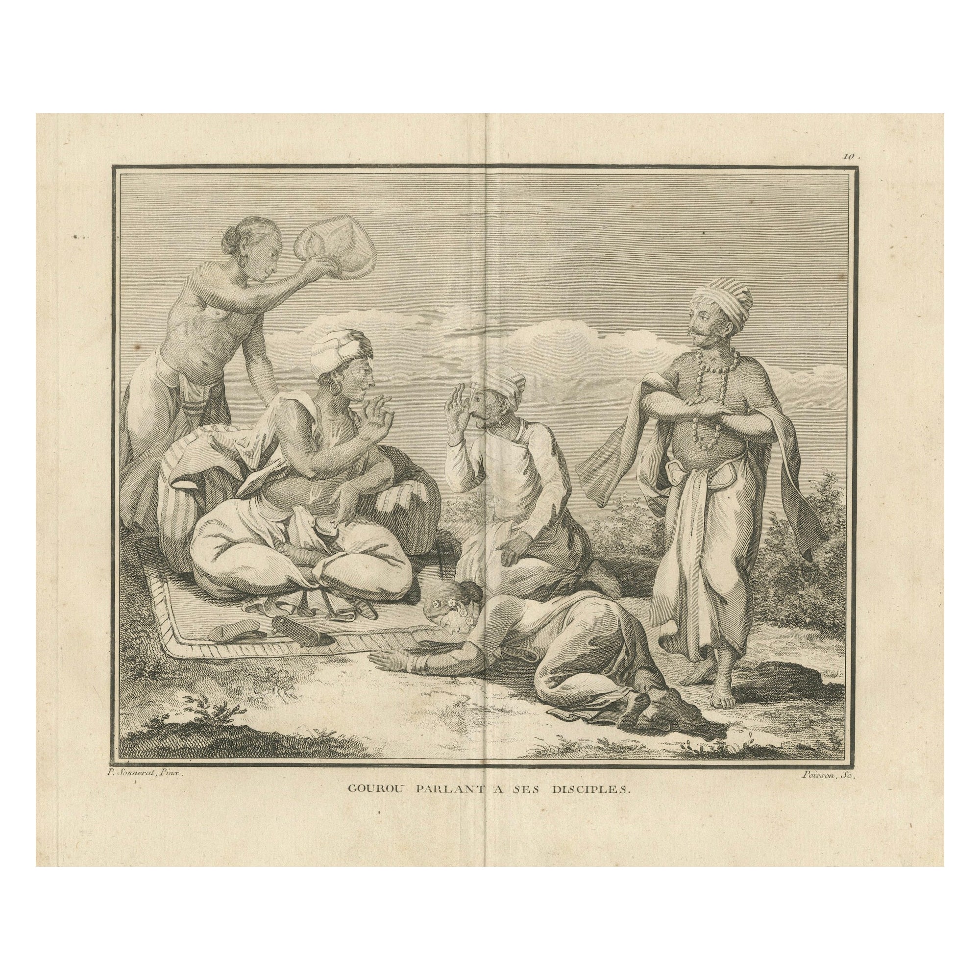 Indian Guru Teaching Disciples – Sonnerat Engraving, Enlightenment Era, 1806