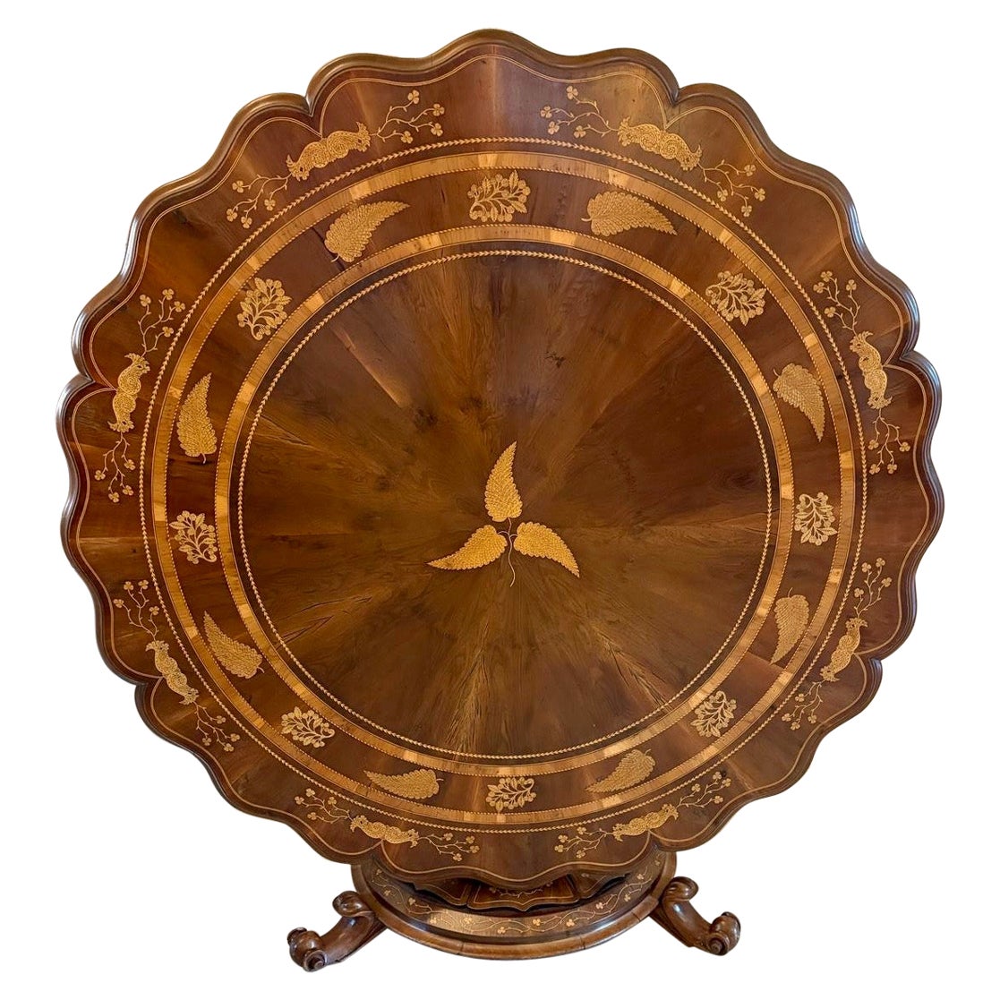 Rare Outstanding Quality Antique Yew Wood Irish Killarney Inlaid Centre Table