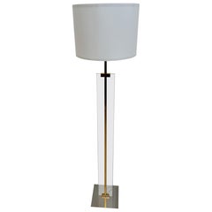 Modernist Lucite, Brass, and Chrome Floor Lamp, 1970s