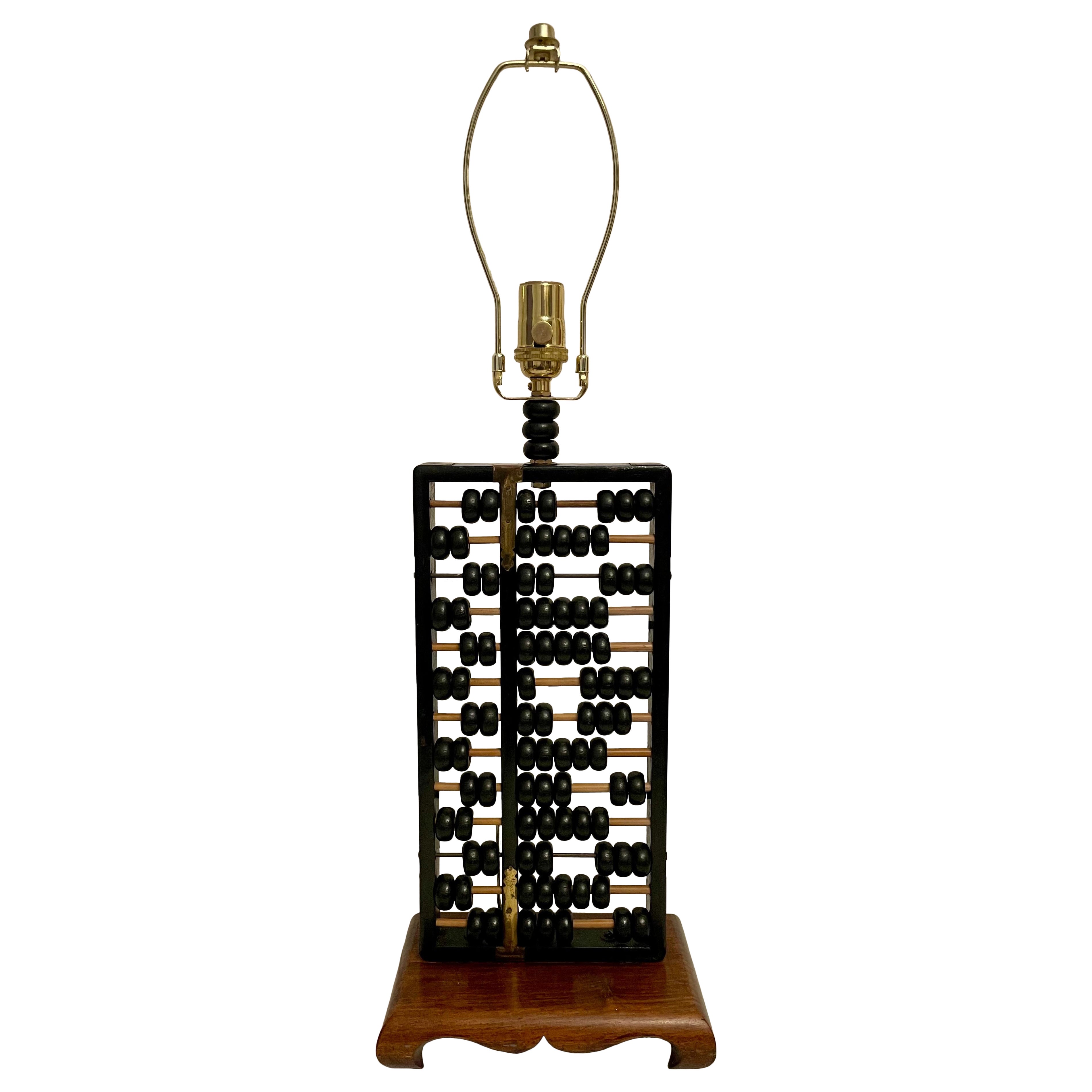 Mid Century Mahogany Abacus Lamp