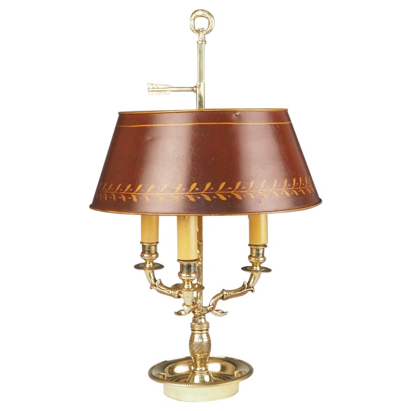 Lampe Bouillotte Louis XVI ancienne - Lampe de table en bronze doré et abat-jour en tole
