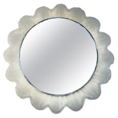 Vintage 1970s German Illuminated Lucite "Flower" Backlit Frosted Wall Mirror
