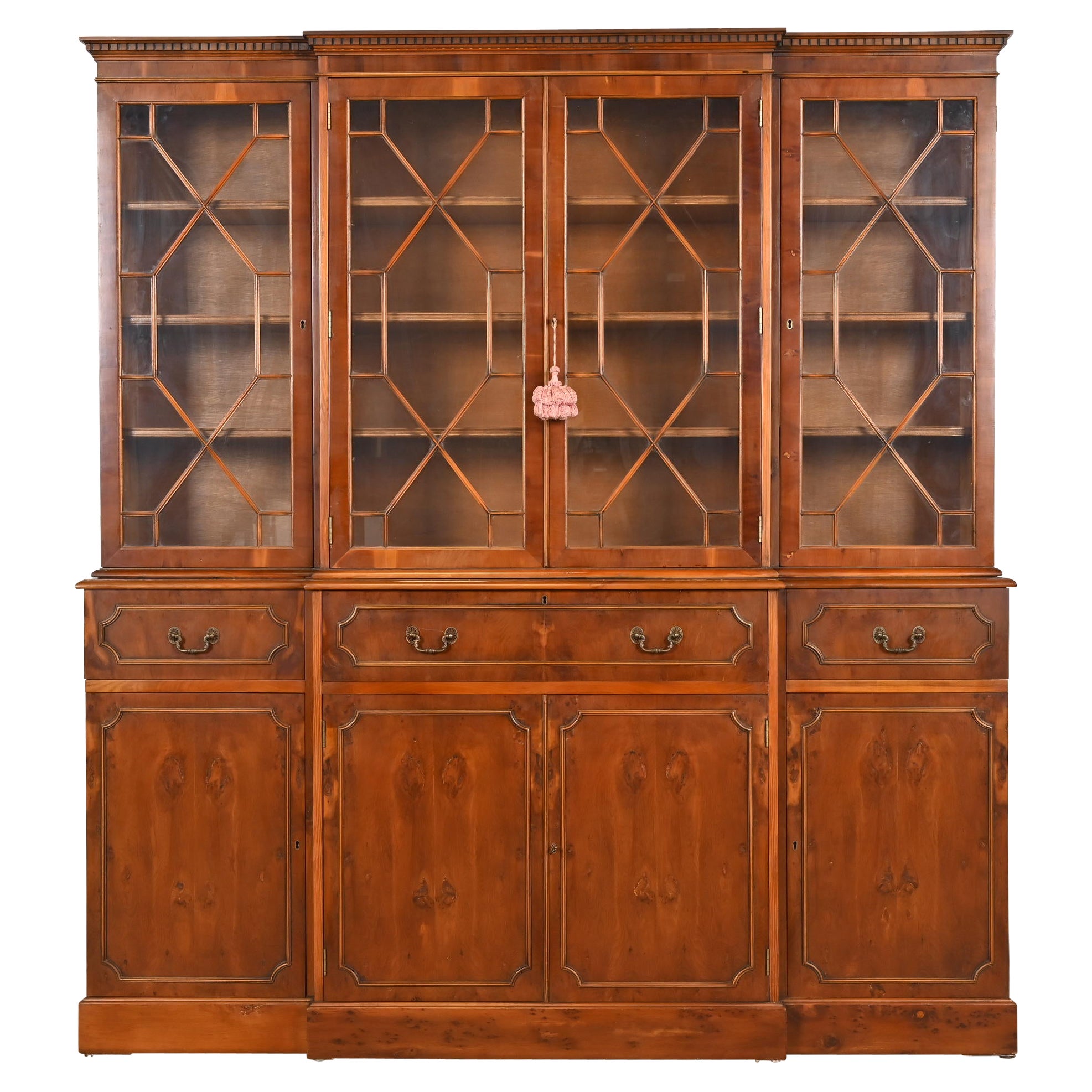 Baker Furniture Style Inglés Georgiano Tejo Madera Breakfront Librería Armario