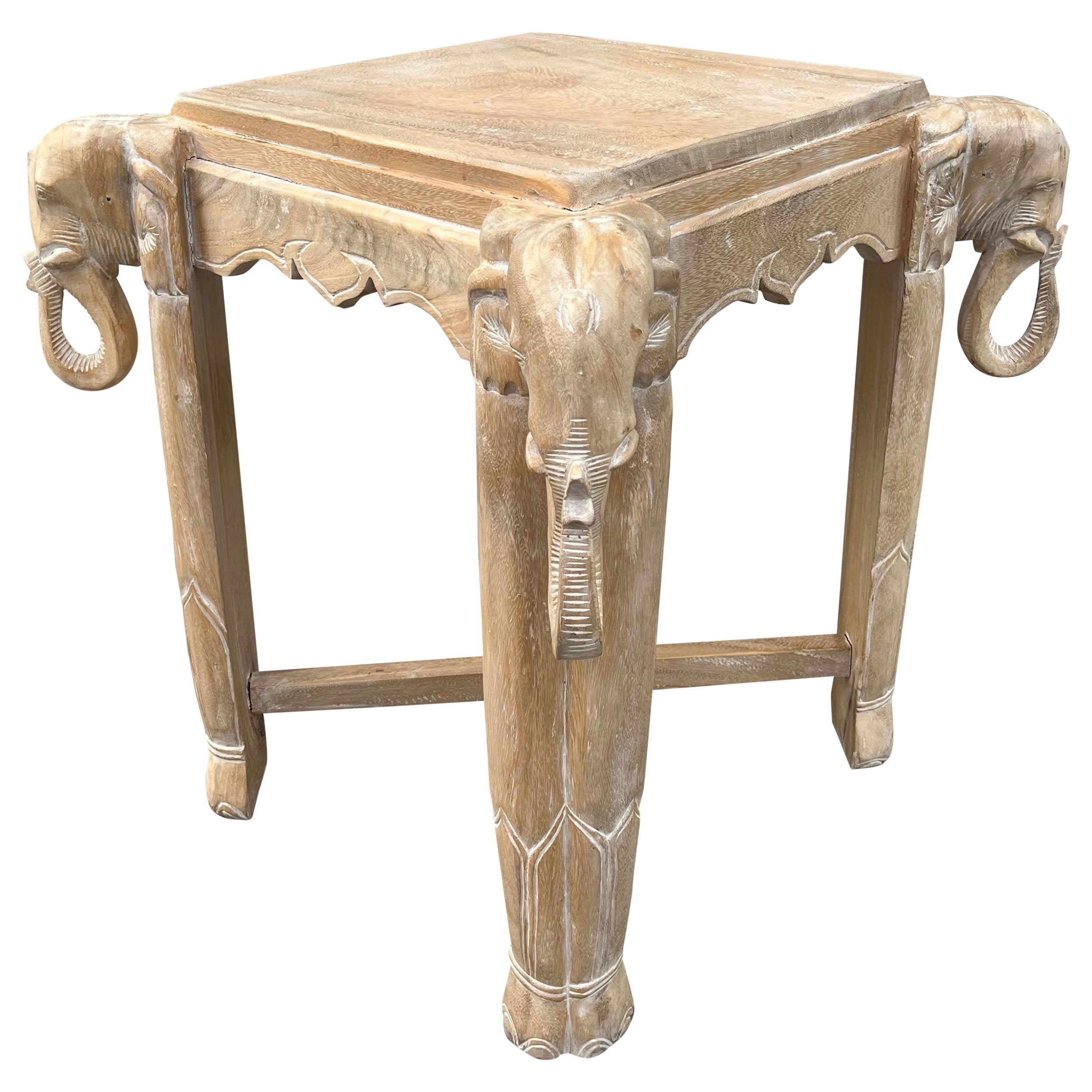Late 20th Century Cerused Hand Carved Elephant Center / Dining Table