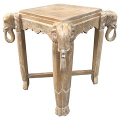 Late 20th Century Cerused Hand Carved Elephant Center / Dining Table
