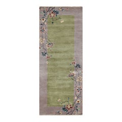 Rug & Kilim’s Chinese Art Deco Style Runner Rug in Green with Floral Patterns