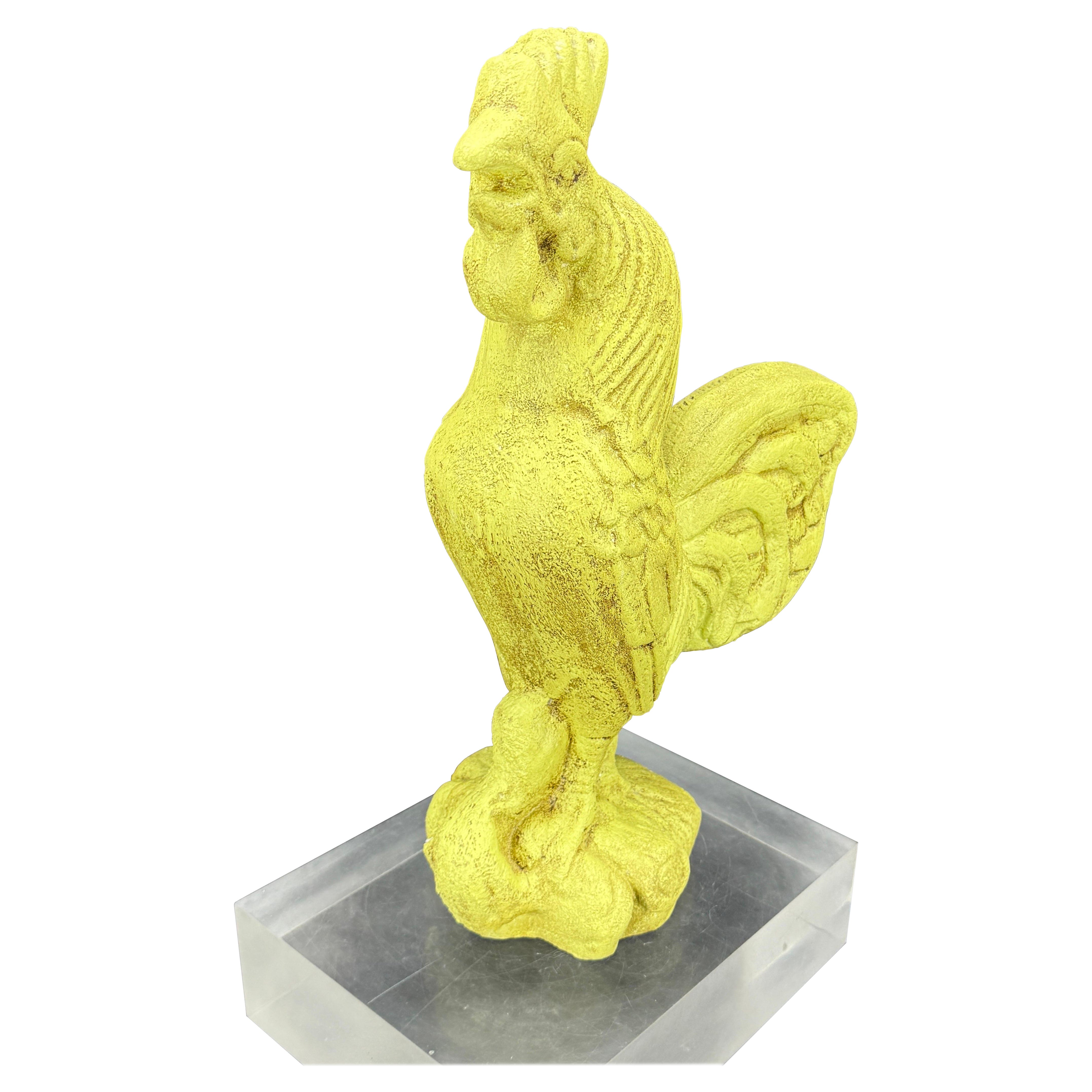 Cast Iron Green Painted Rooster Sculpture Door Stop