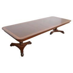 Baker Furniture Regency Banded Mahogany Double Dining Table, Newly Refinished