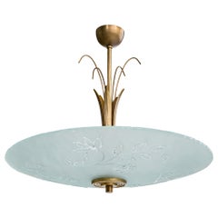 Swedish Designer, Pendant Light, Brass, Glass, Sweden, 1930s