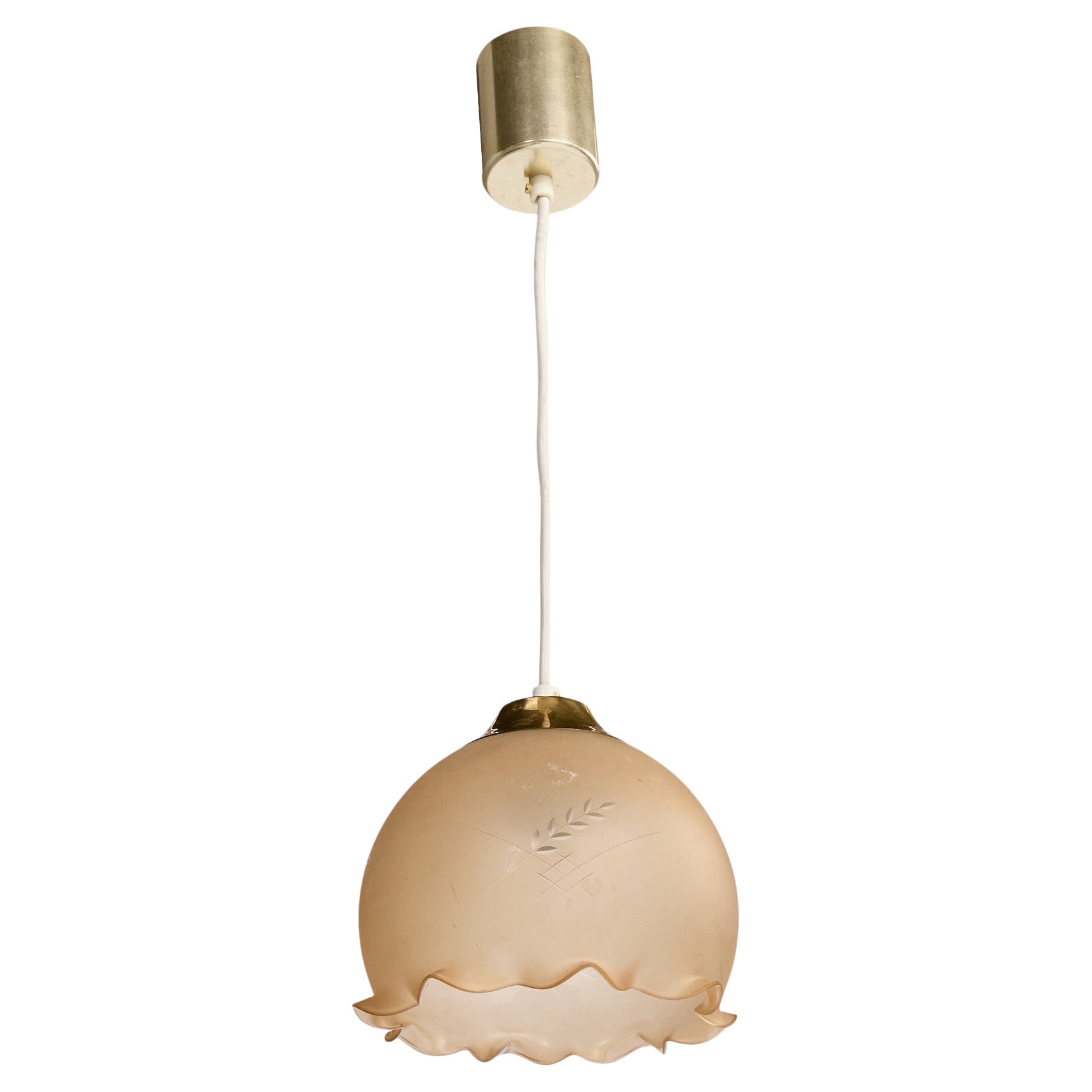 Swedish Designer, Pendant Light, Brass, Glass, Sweden, 1960s