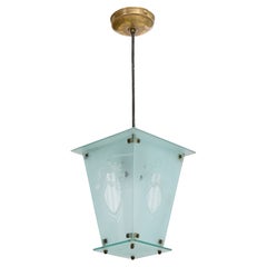 Italian Designer, Pendant Light, Brass, Glass, Italy, 1940s