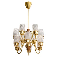 Designer svedese, lampadario, ottone, vetro, legno, Svezia, anni '50