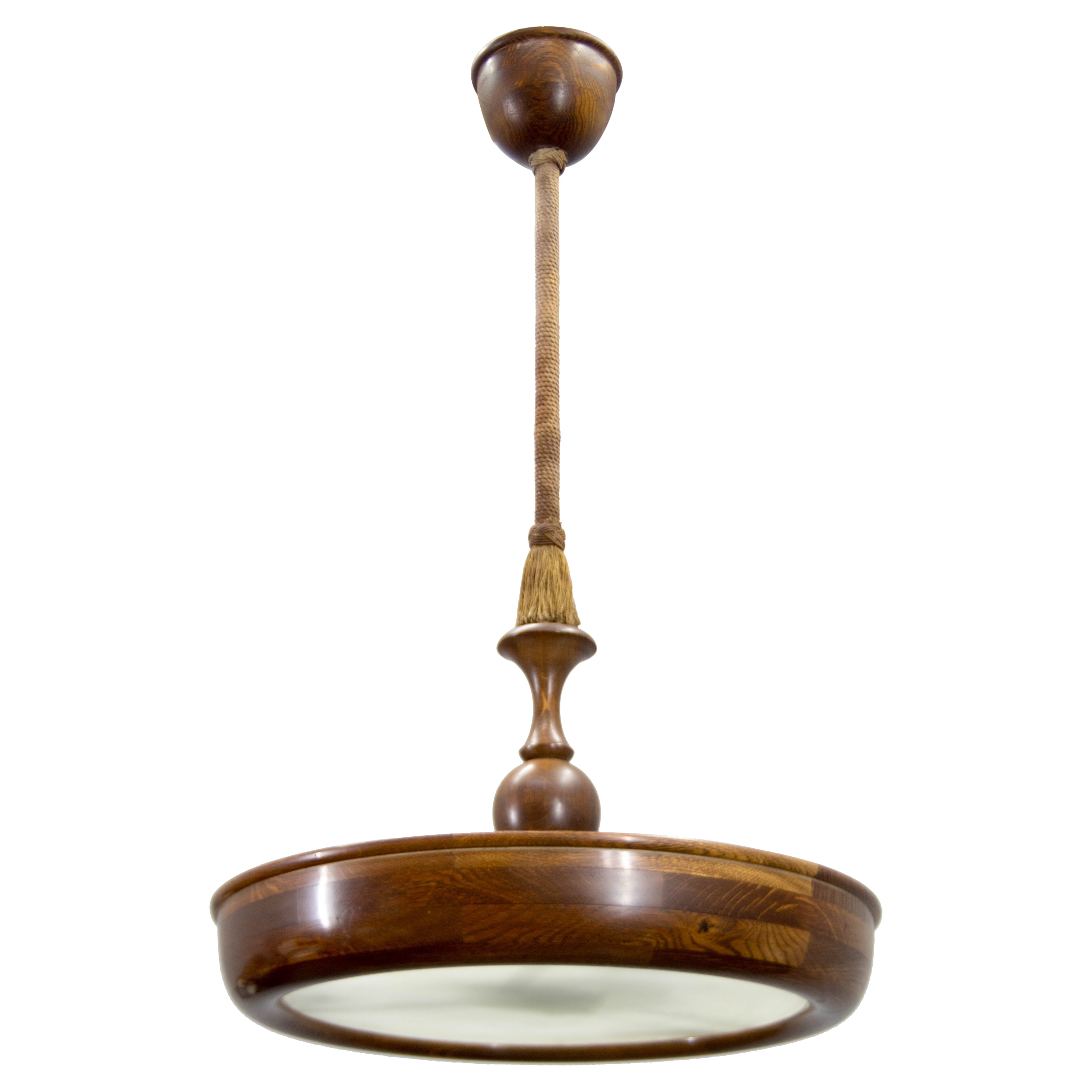Large Wooden Art Deco Chandelier, 1930s