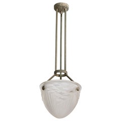 French Designer, Pendant Light, Glass, Metal, France, 1940s