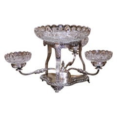 19th Century English George III Style Silvered over Copper and Cut-Glass Epergne
