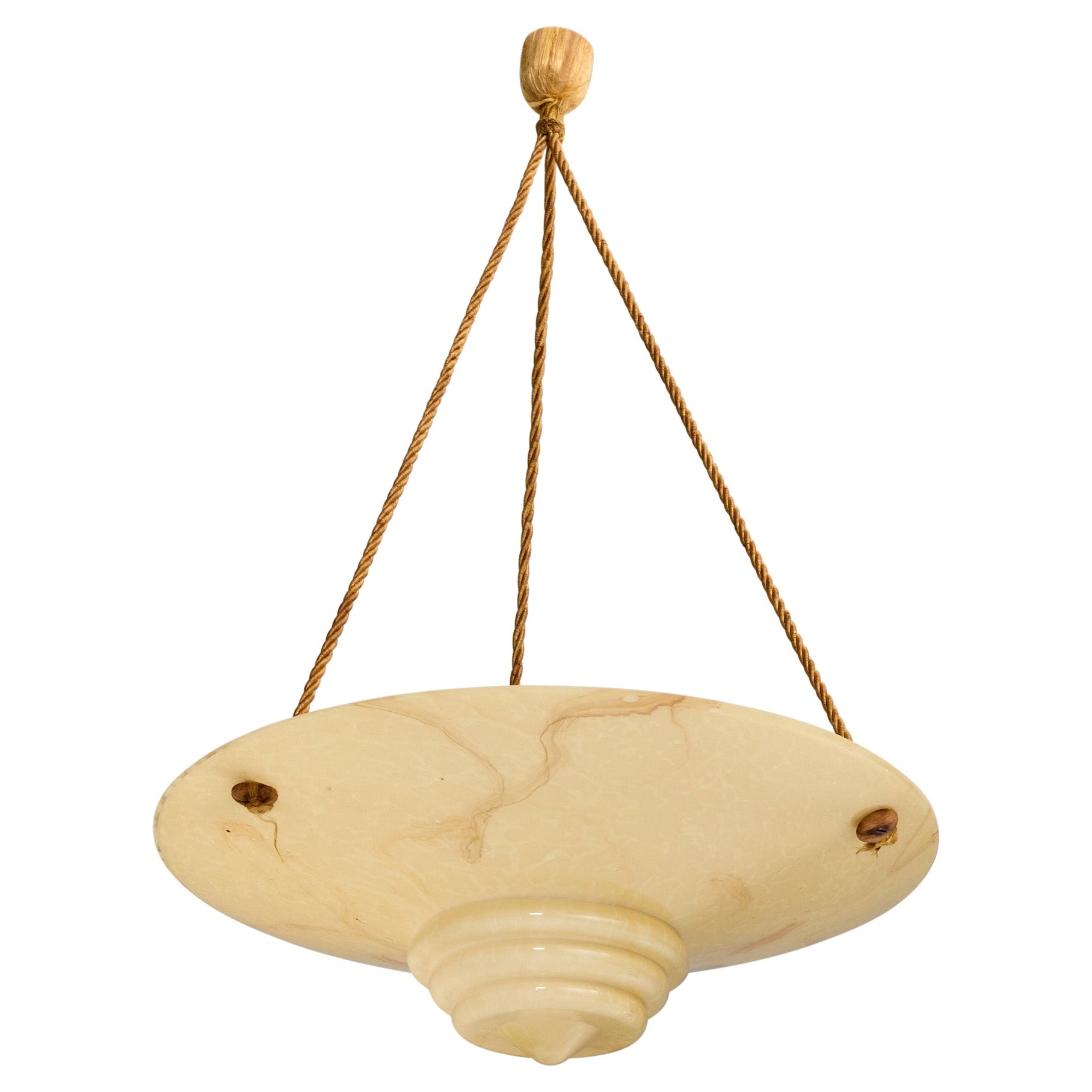 French Designer, Pendant Light, Glass, Rope, France, 1930s