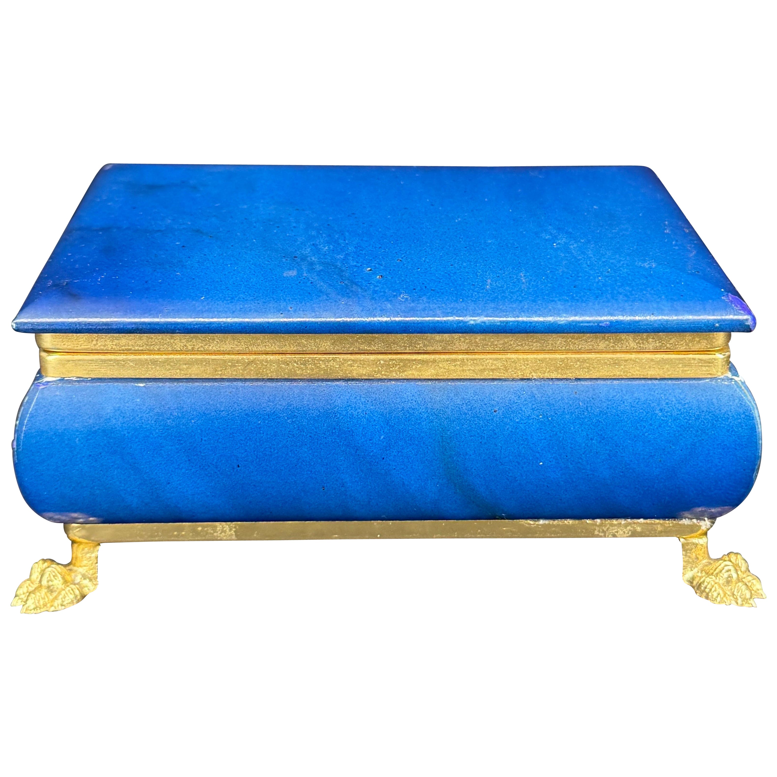 Joyero rectangular de mármol azul italiano de mediados de siglo