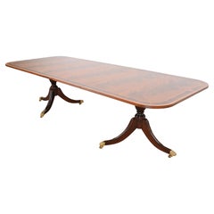 Used Stickley Georgian Banded Flame Mahogany Double Dining Table, Newly Refinished