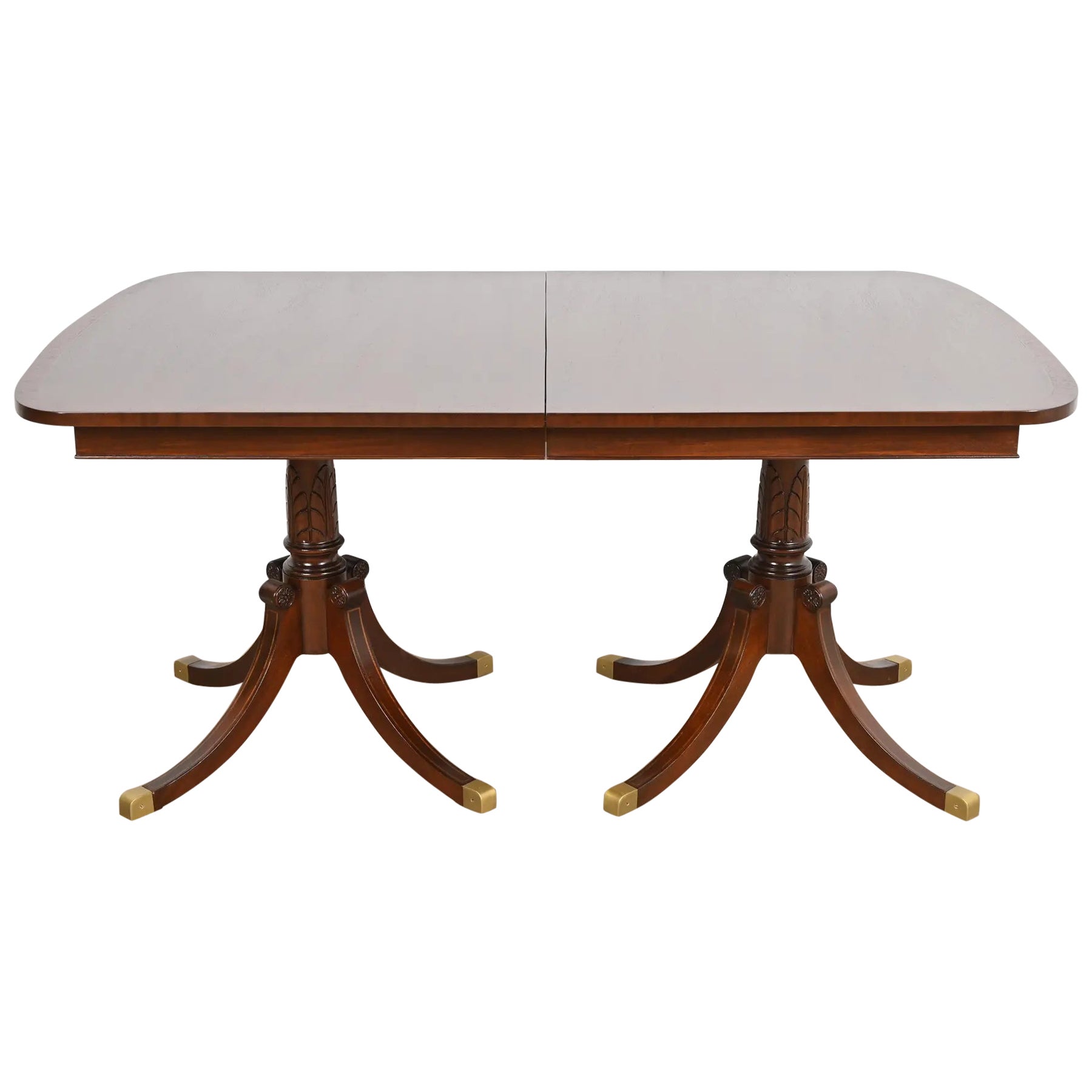 Baker Furniture-Stil, georgianischer Mahagoni-Doppel-Esstisch, neu lackiert