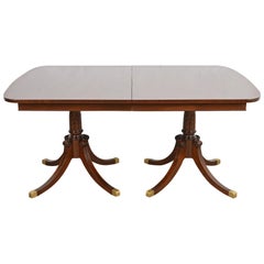 Baker Furniture Style Georgian Mahogany Double Dining Table, Newly Refinished
