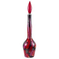 Decanter in vetro artistico italiano di Murano Ermanno Toso rosa rosso arancione metallizzato nero