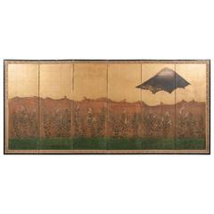19th Century Japanese Screen Showing Matsushima Island and Mt. Fuji
