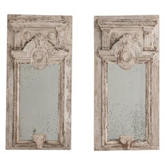 1890s French Pair Of White Patinated  Wooden Mirrors