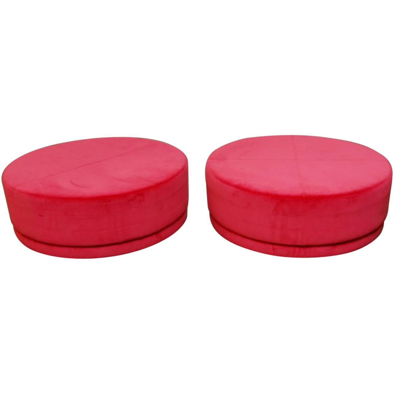 Pair of Pink Fuchsia Pill Shaped Velvet Ottomans