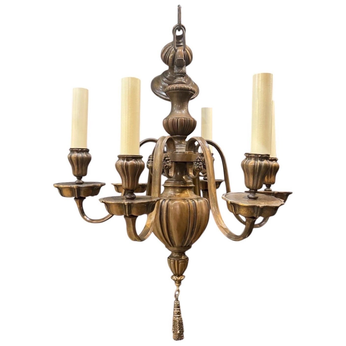 1920 Caldwell Bronze Kronleuchter mit Patina 6 Lights