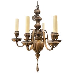 Antique 1920 Caldwell Bronze Chandelier With Patina 6 Lights