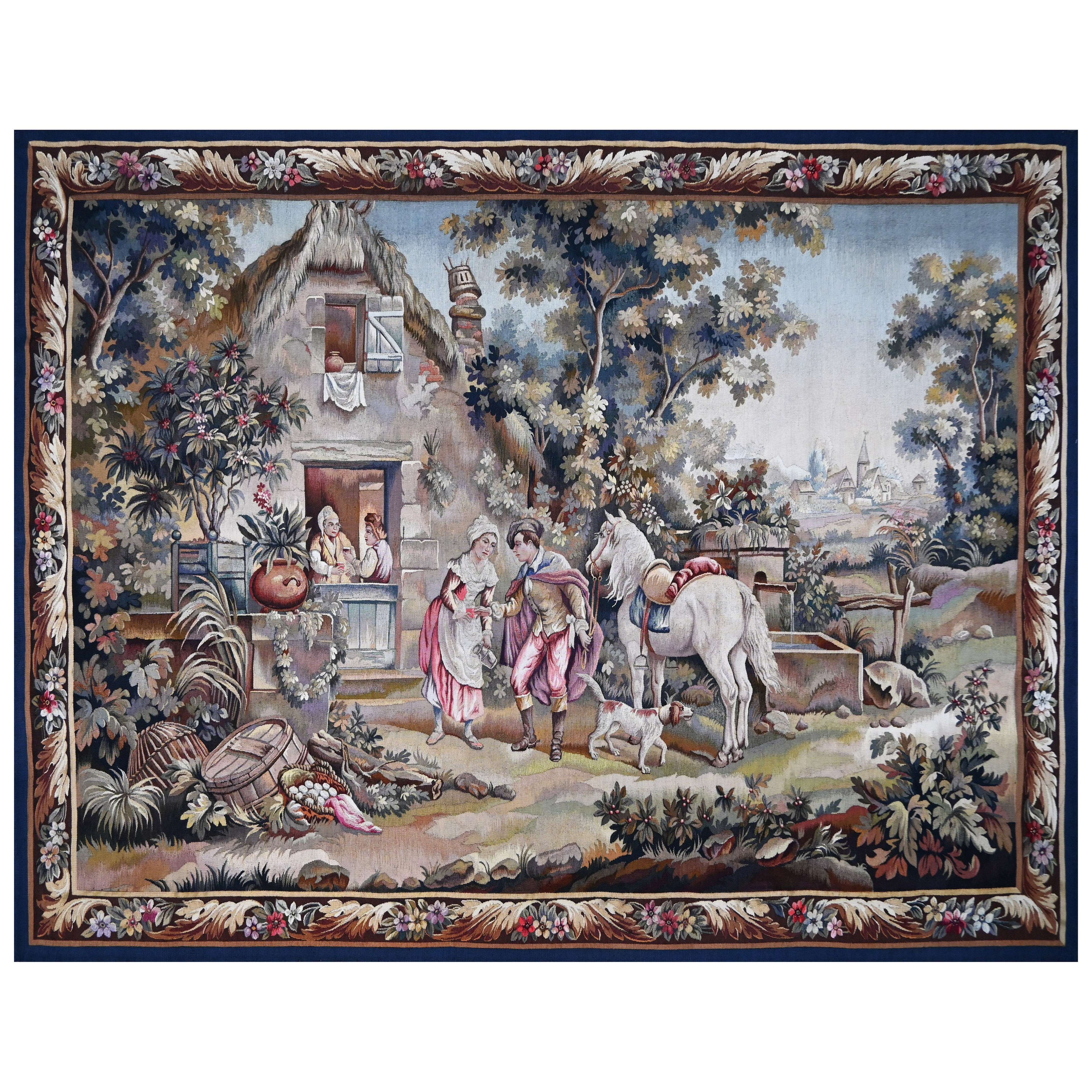 Escena galante, tapiz francés de la manufactura Aubusson siglo XIX - N° 1545