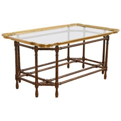 Baker Furniture Hollywood Regency Chinoiserie Faux Bamboo, Brass, & Glass Table
