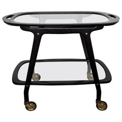 1950s Art Deco Mid-Century Italian Wood and Brass Dry Bar Cabinet Liquor Cart