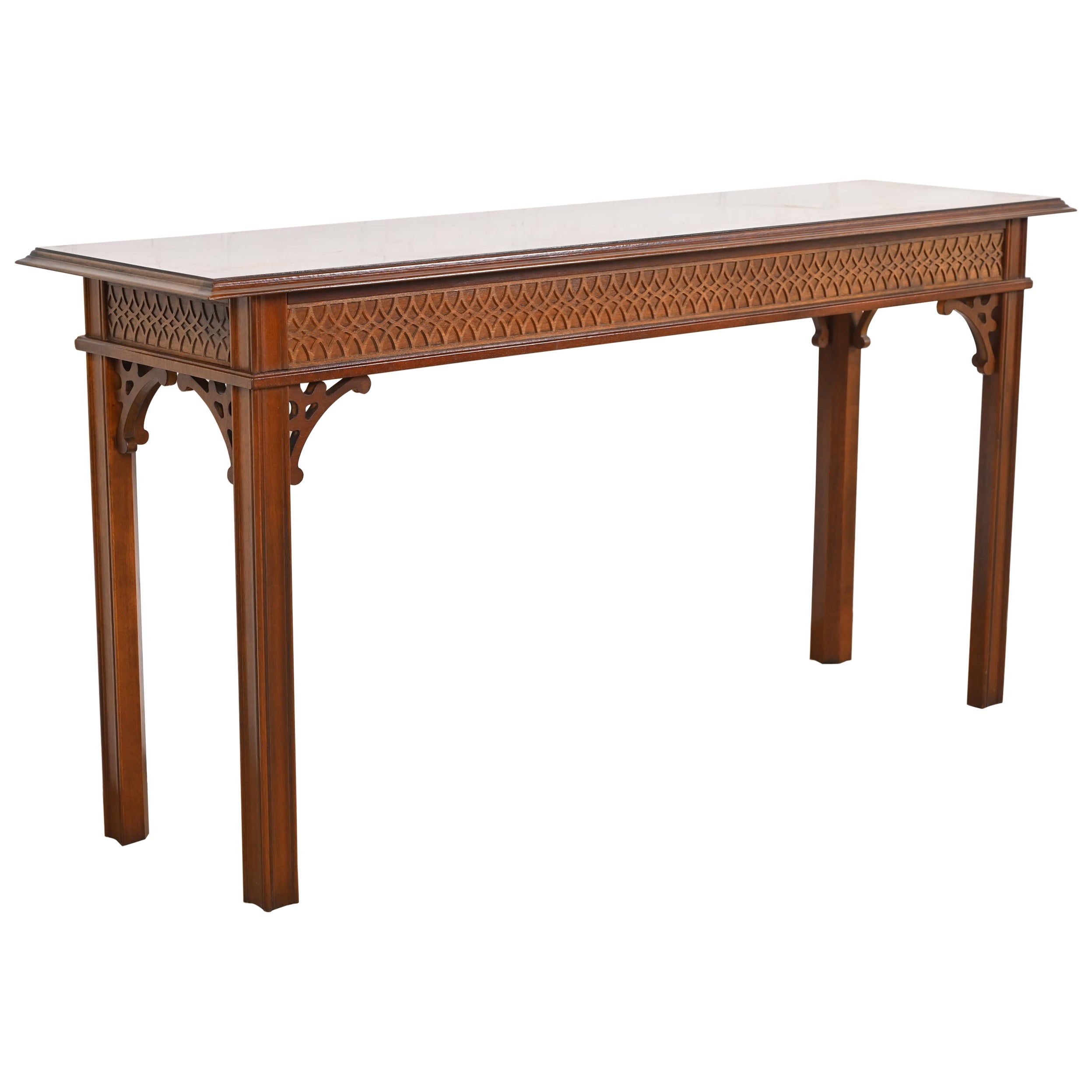 Consejo Artesano Georgiano Mesa Consola de Caoba Tallada con Bandas