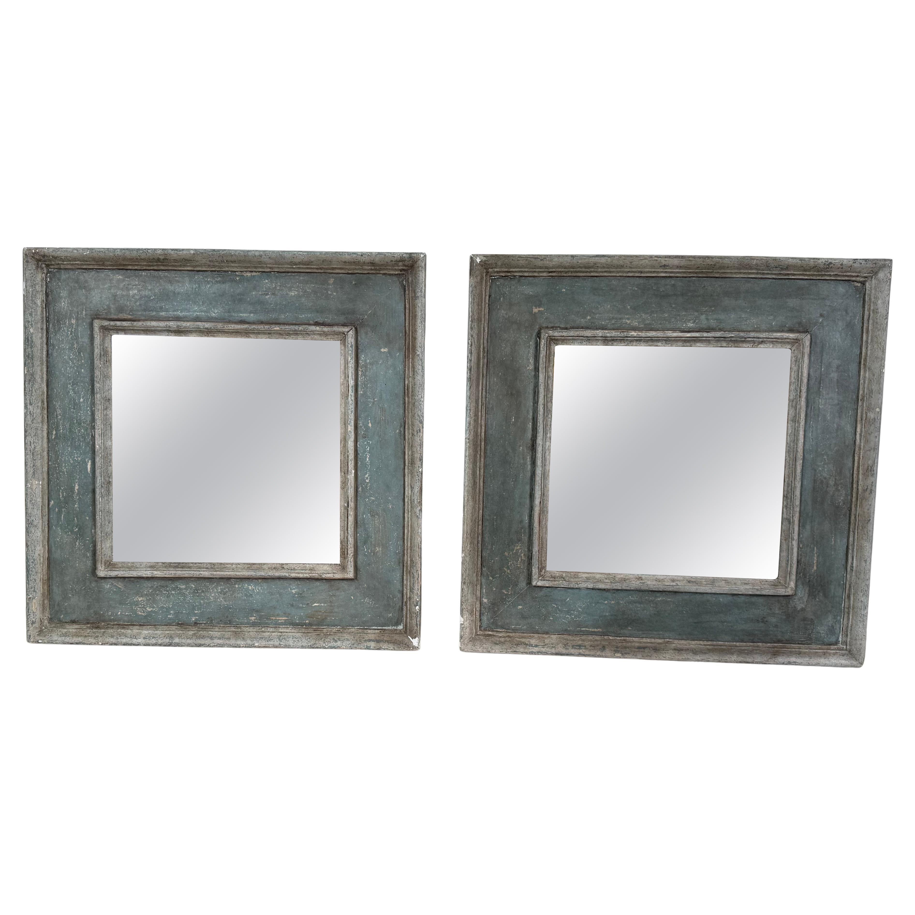 Pair of Blue Painted Italian Mirrors