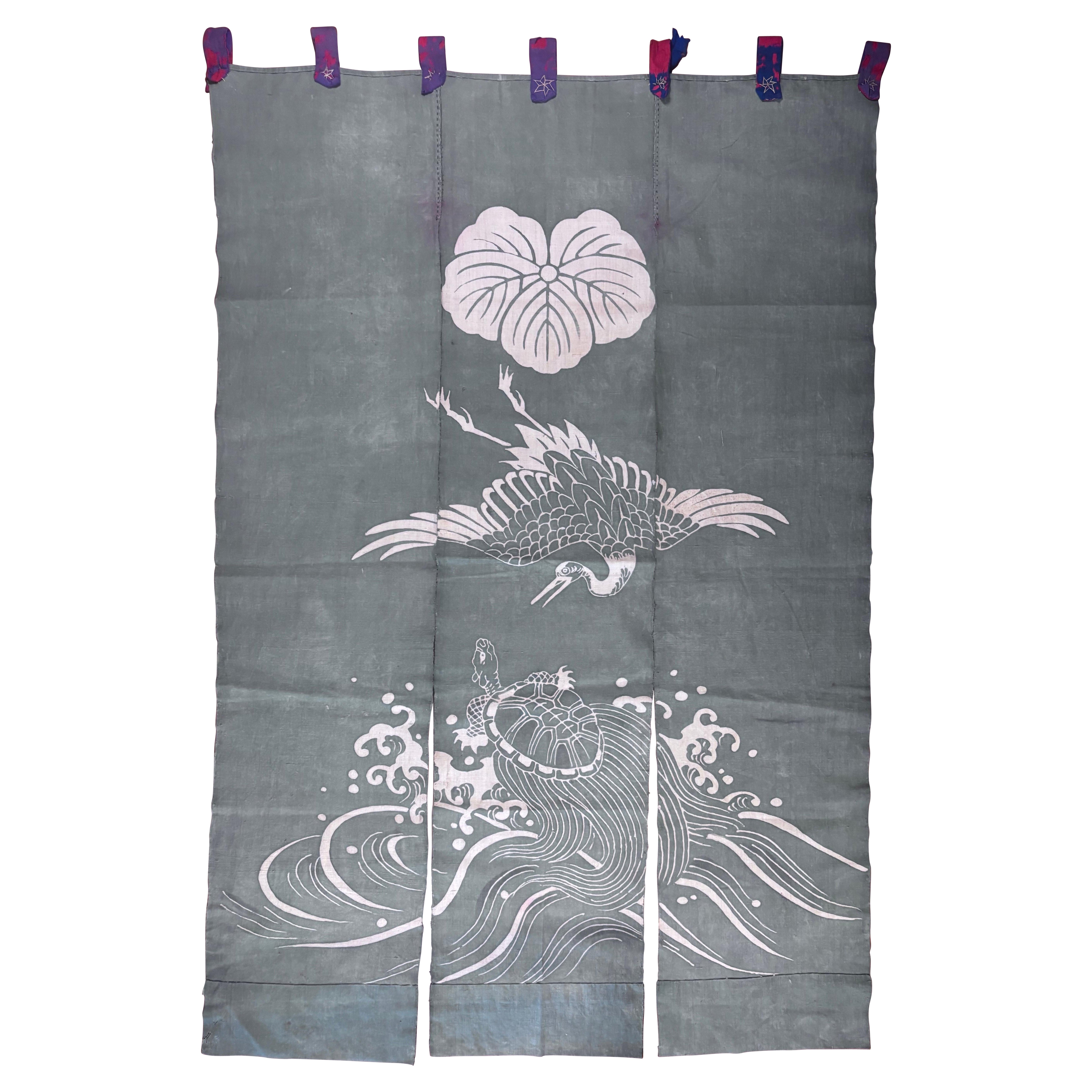 Japanese Antique Blue  Doorway Curtain Noren for Happiness And Longevity