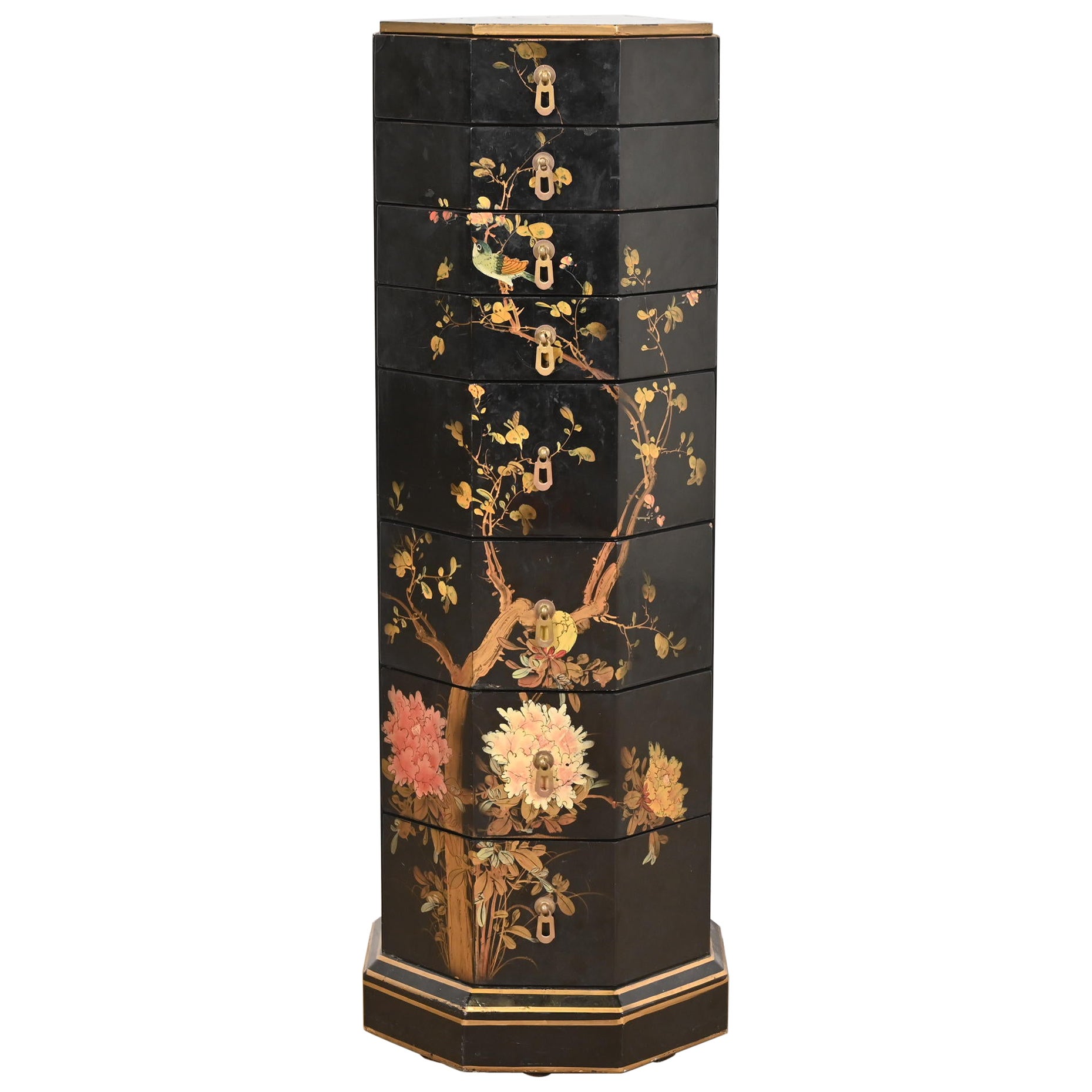 Baker Furniture Style Hollywood Regency Chinoiserie Hand Painted Lingerie Chest