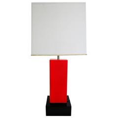 Large Geometric Lamp in Black and Red Lacquer