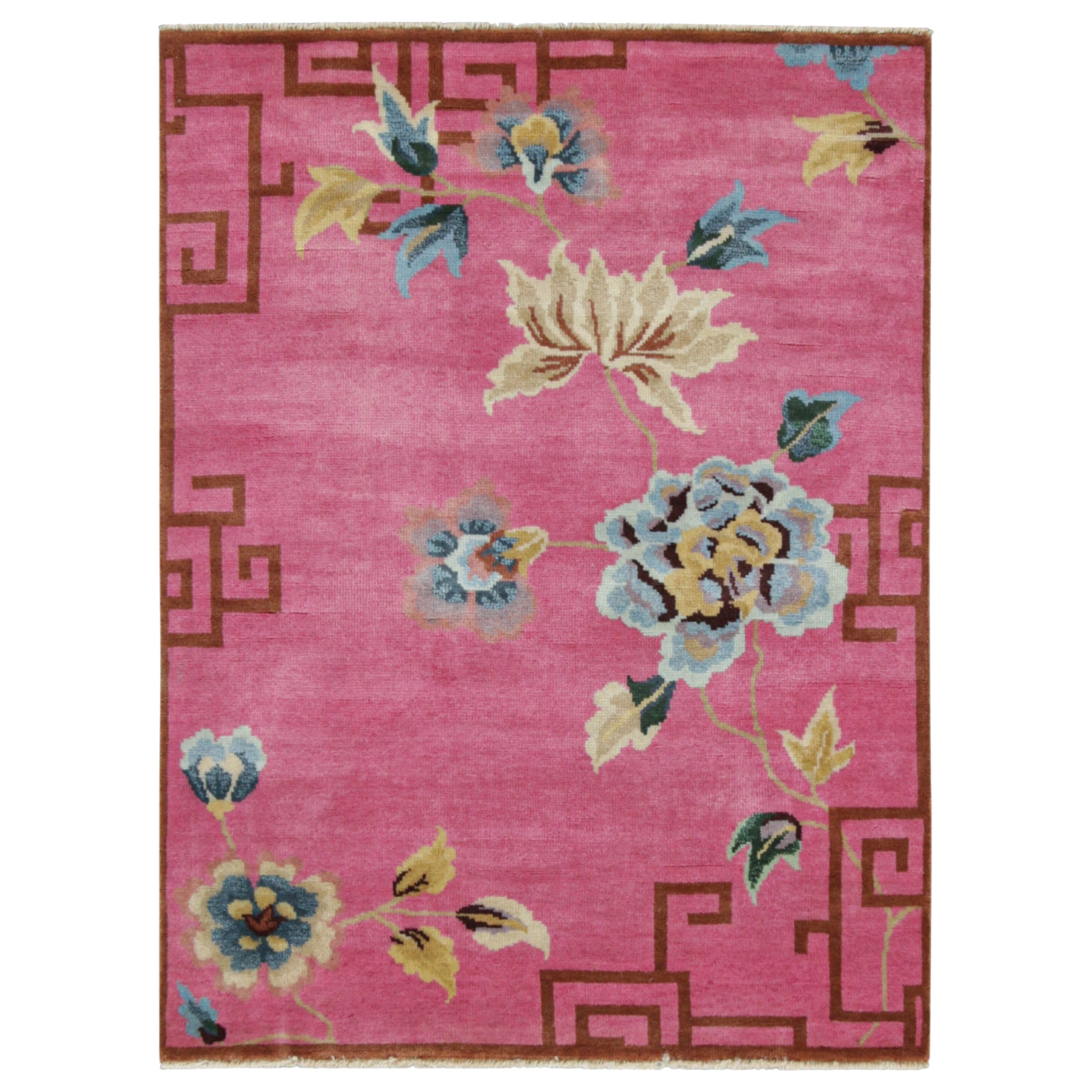 Alfombra china de estilo Art Déco de Rug & Kilim en rosa con motivos florales