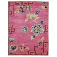 Alfombra china de estilo Art Déco de Rug & Kilim en rosa con motivos florales